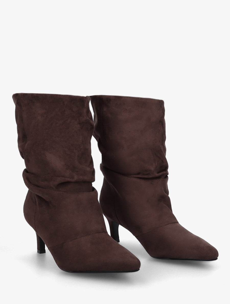 Bottines en suédine froncé bouts pointus - Chocolat - 4