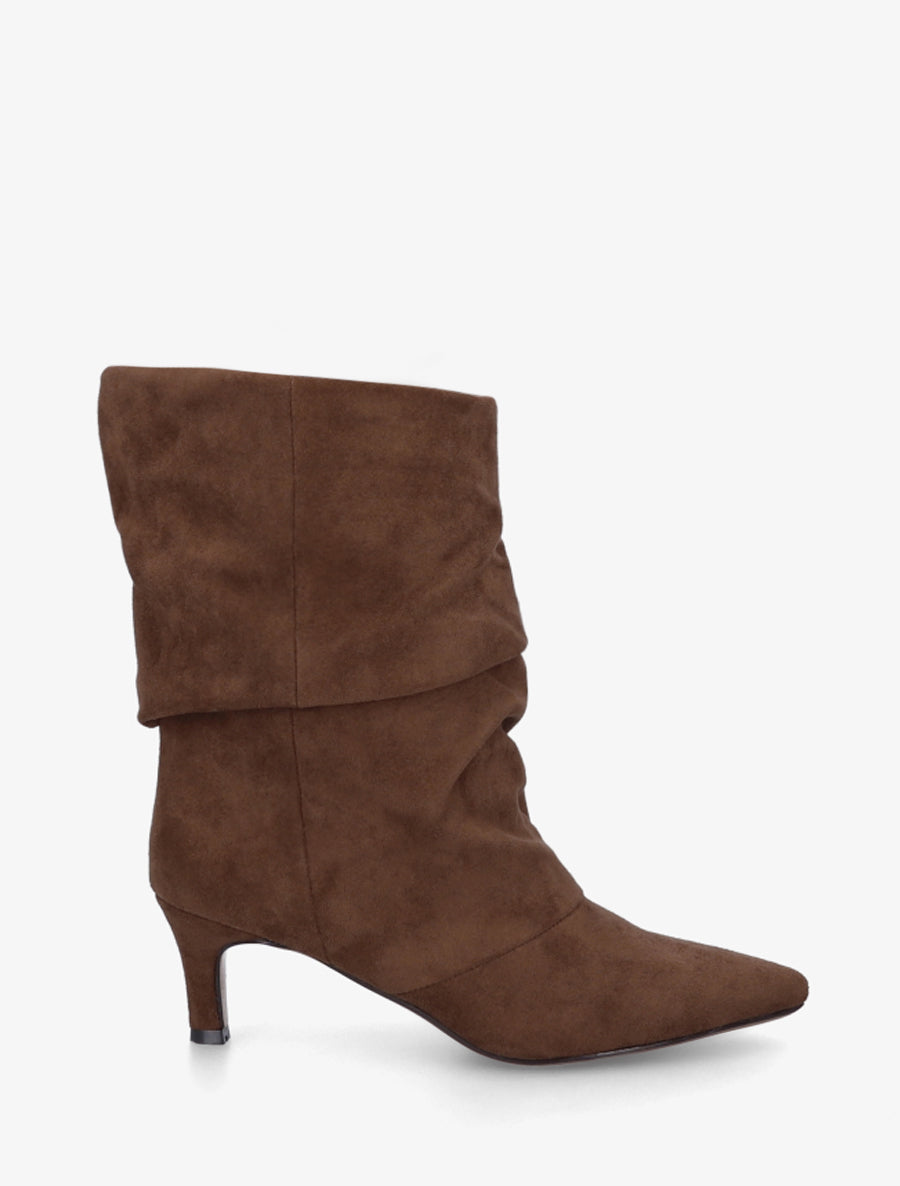 Bottines en suédine froncé bouts pointus - Marron - 1