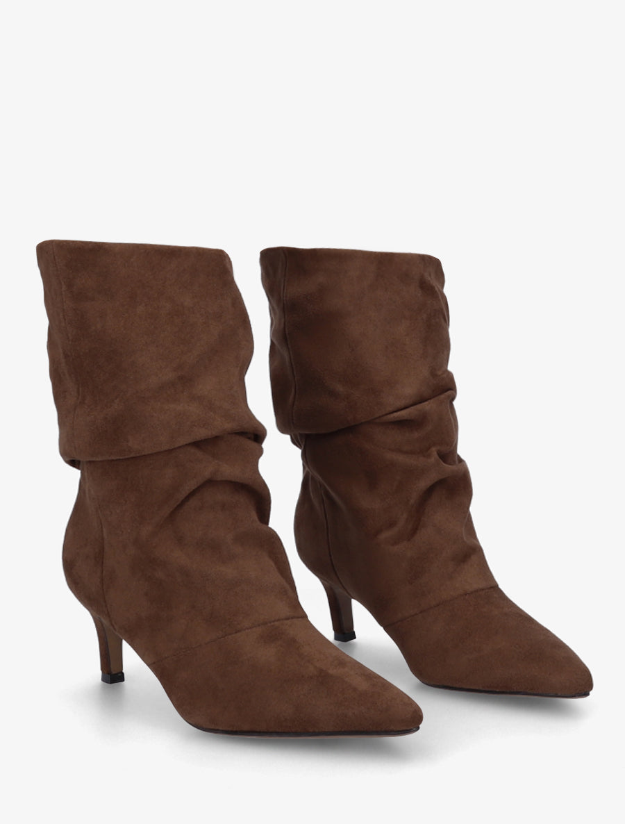 Bottines en suédine froncé bouts pointus - Marron - 4