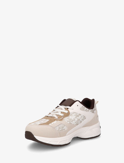 Baskets en simili à empiècement dentelle - Beige - 3