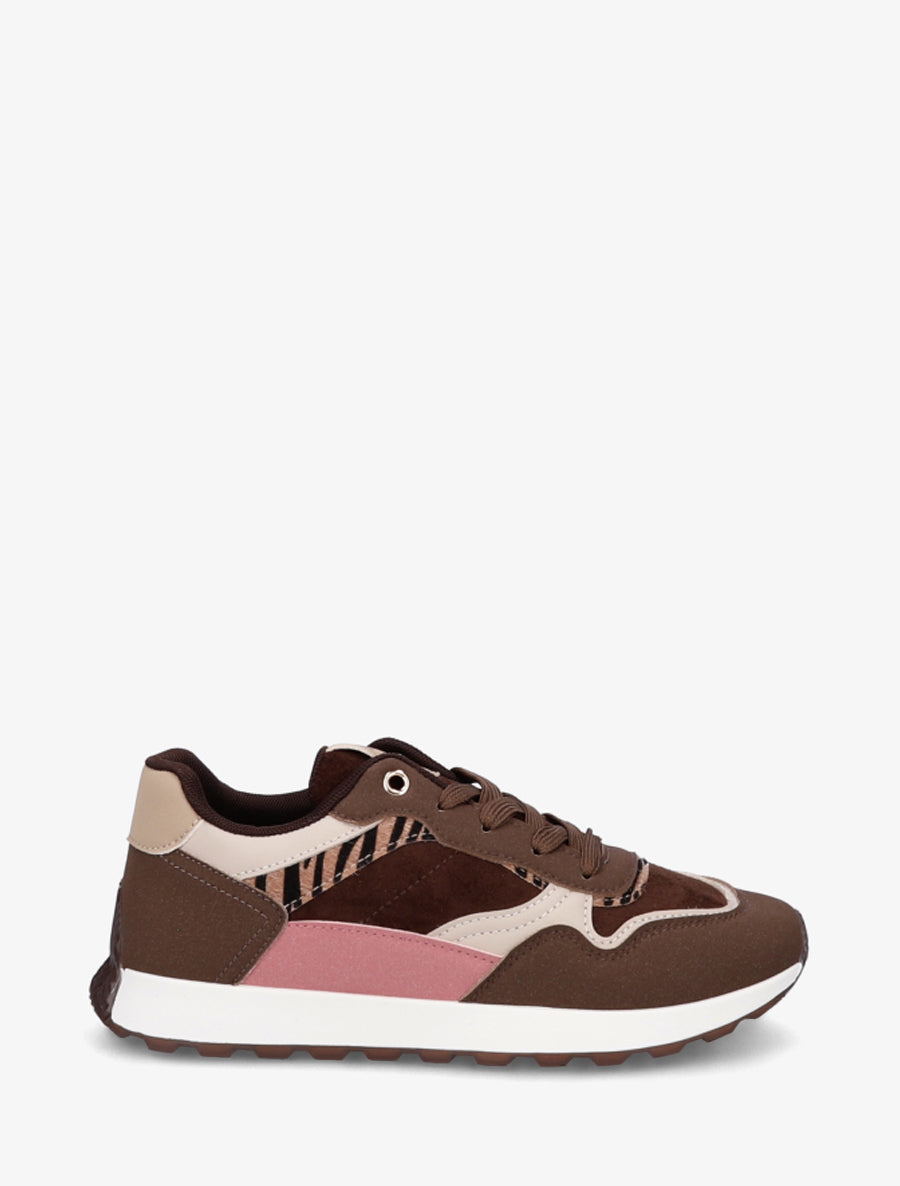Sneakers à bandes contrastantes - Marron - 1