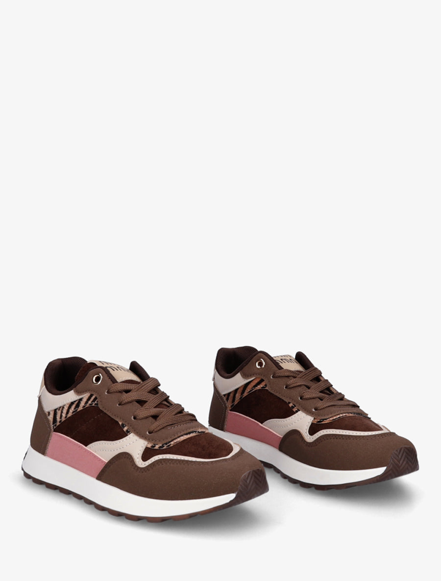 Sneakers à bandes contrastantes - Marron - 4