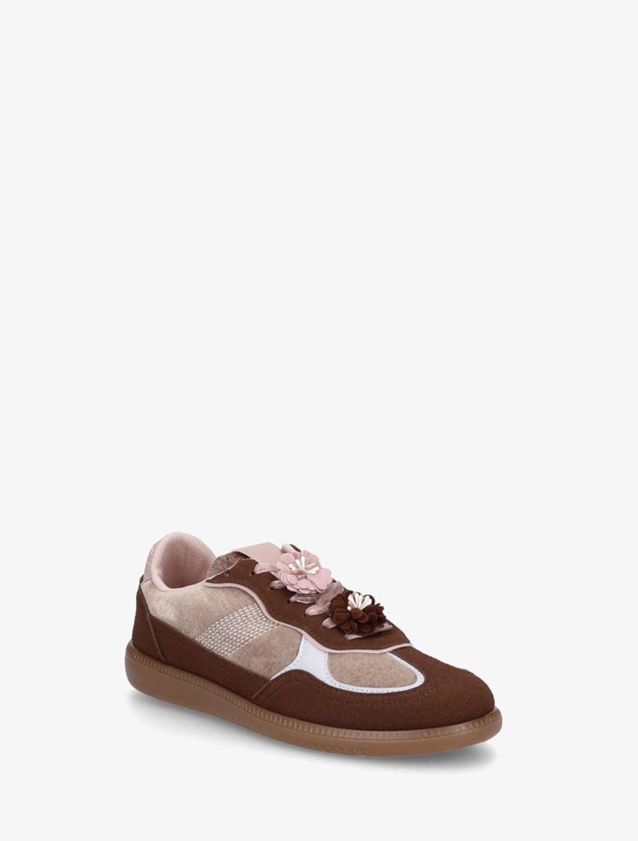 Sneakers à empiècement velours - Marron - 2