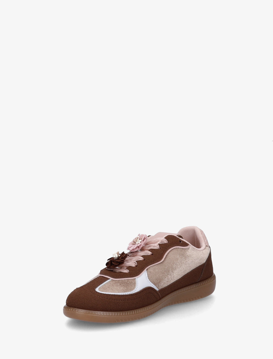Sneakers à empiècement velours - Marron - 3