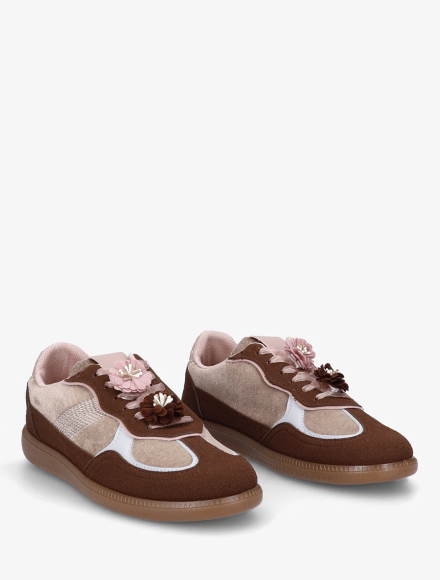 Sneakers à empiècement velours - Marron - 4