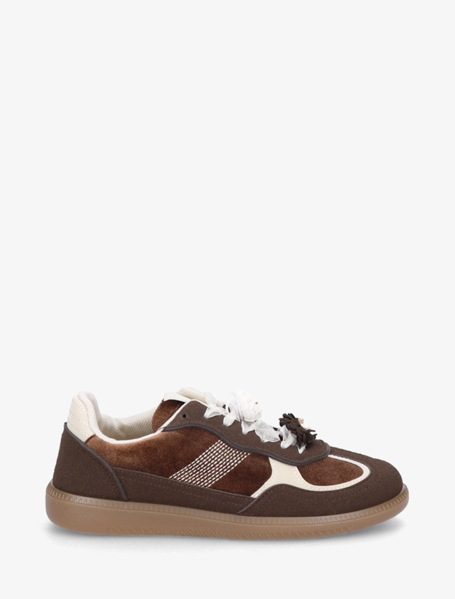 Sneakers à empiècement velours - Chocolat - 1