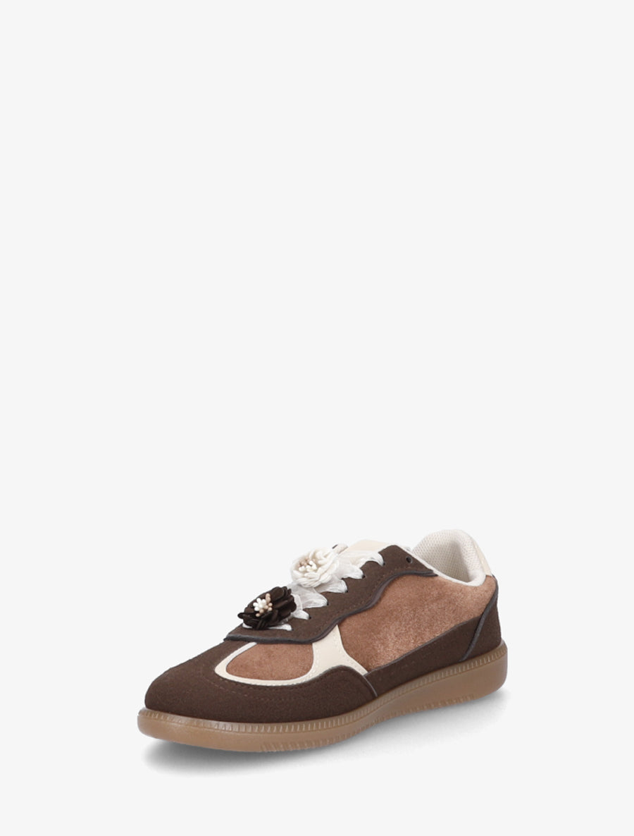 Sneakers à empiècement velours - Chocolat - 3