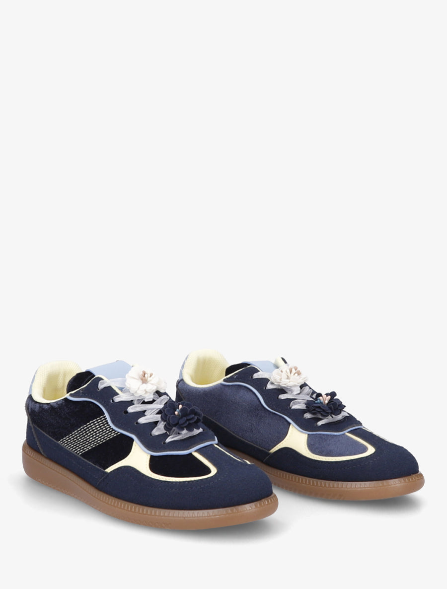 Sneakers à empiècement velours - Marine - 4