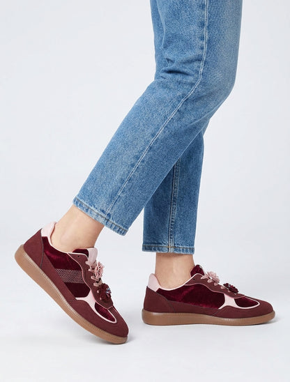 Sneakers à empiècement velours - Lie de vin