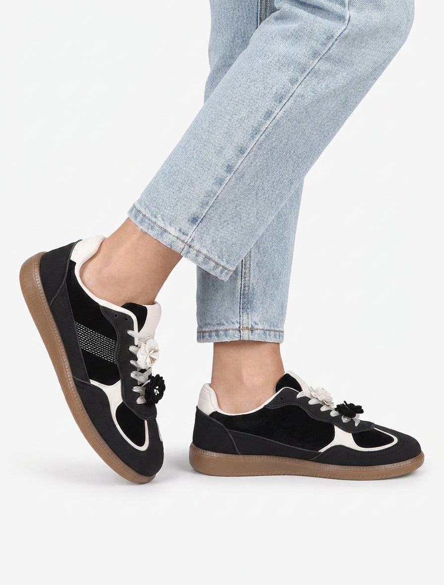 Sneakers à empiècement velours - Noir