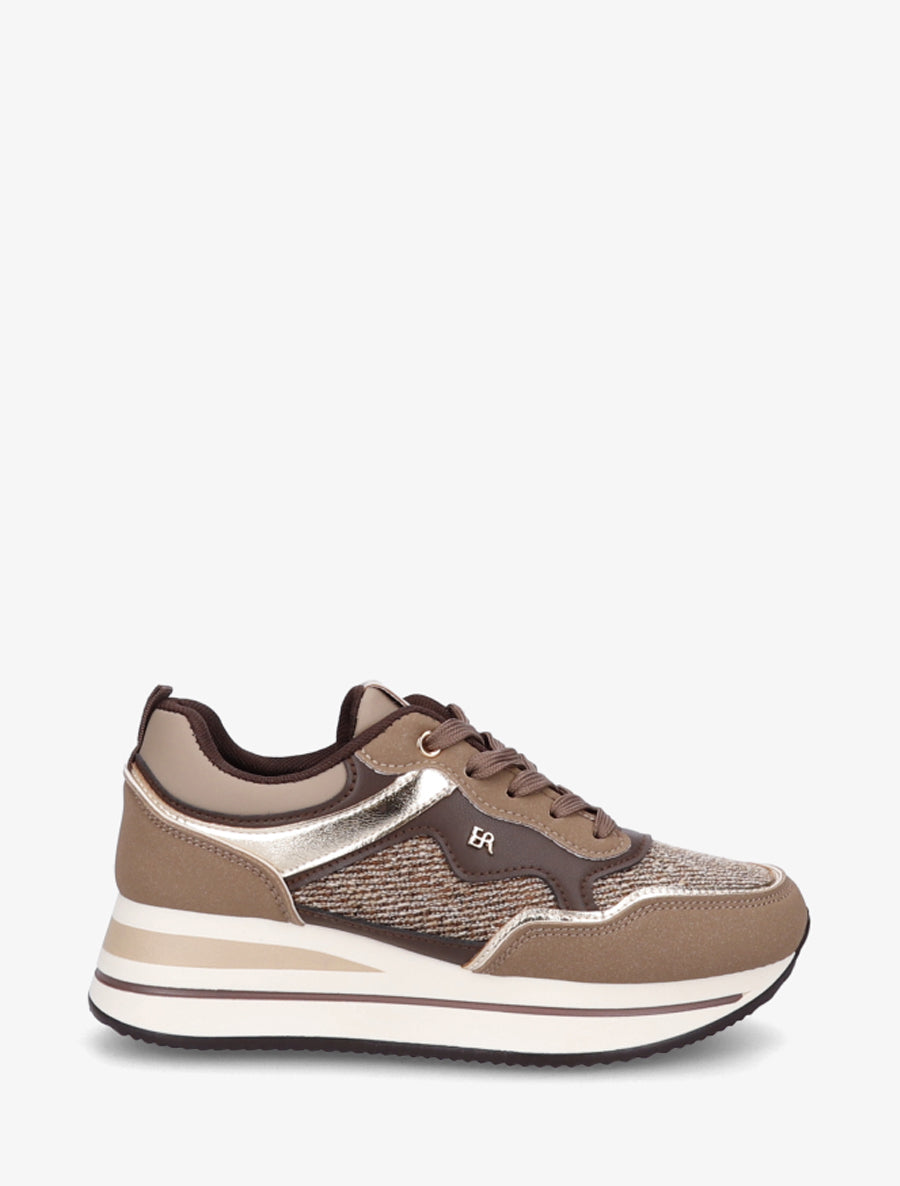 Baskets à plateforme en toile et simili - Taupe - 1