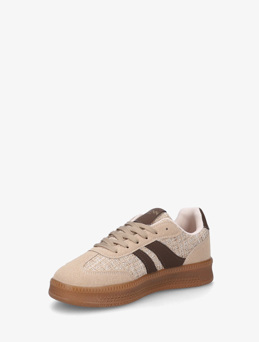 Sneakers à quartier effet tweed - Beige - 3