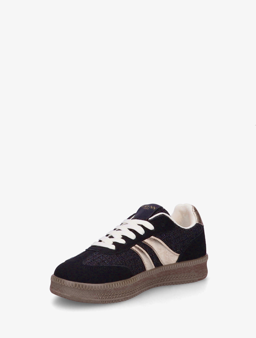 Sneakers à quartier effet tweed - Noir - 3