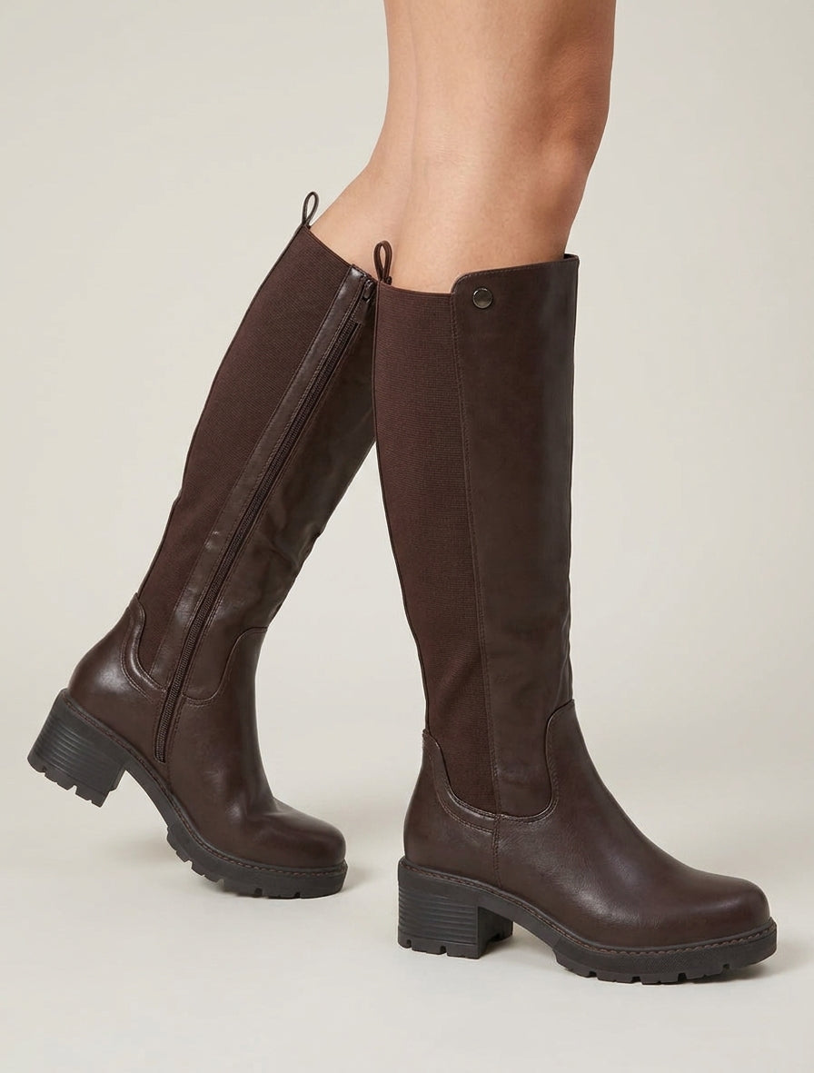 Bottes élastiquées à talon - Marron