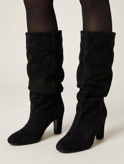 Bottes en suédine froncées à bouts ronds - Noir