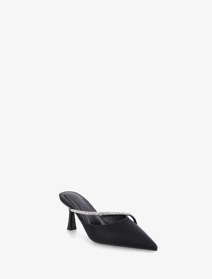 Mules satinées à strass et bouts pointus - Noir - 2