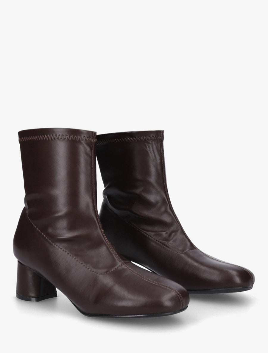Bottines simili style chaussette - Marron - 4