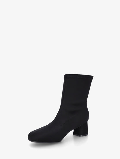 Bottines en tissu effet satiné style chaussette - Noir - 3