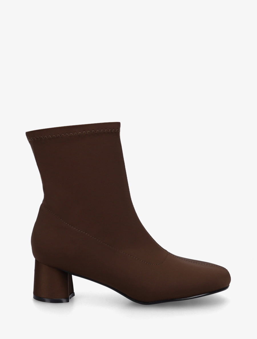 Bottines en tissu effet satiné style chaussette - Marron - 1