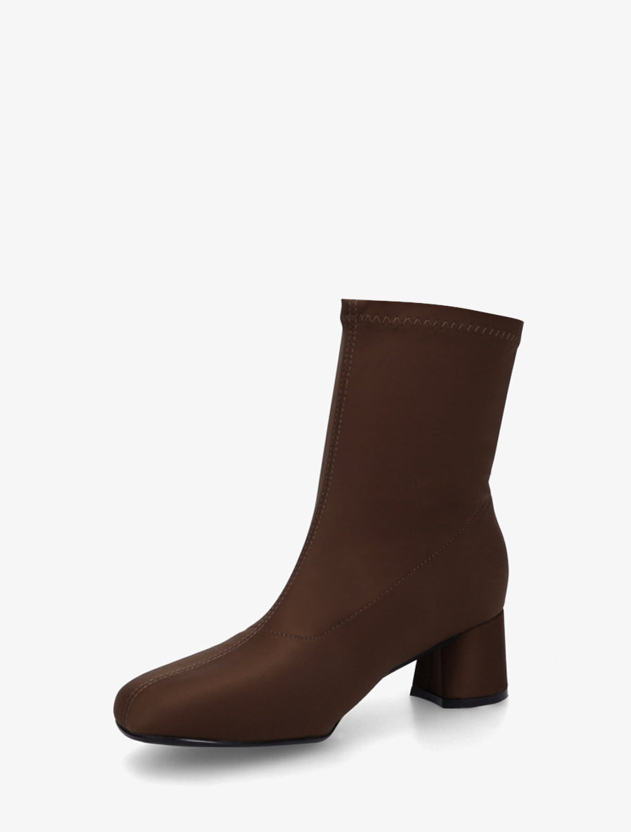 Bottines en tissu effet satiné style chaussette - Marron - 3