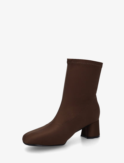 Bottines en tissu effet satiné style chaussette - Marron - 3
