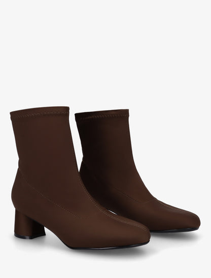 Bottines en tissu effet satiné style chaussette - Marron - 4