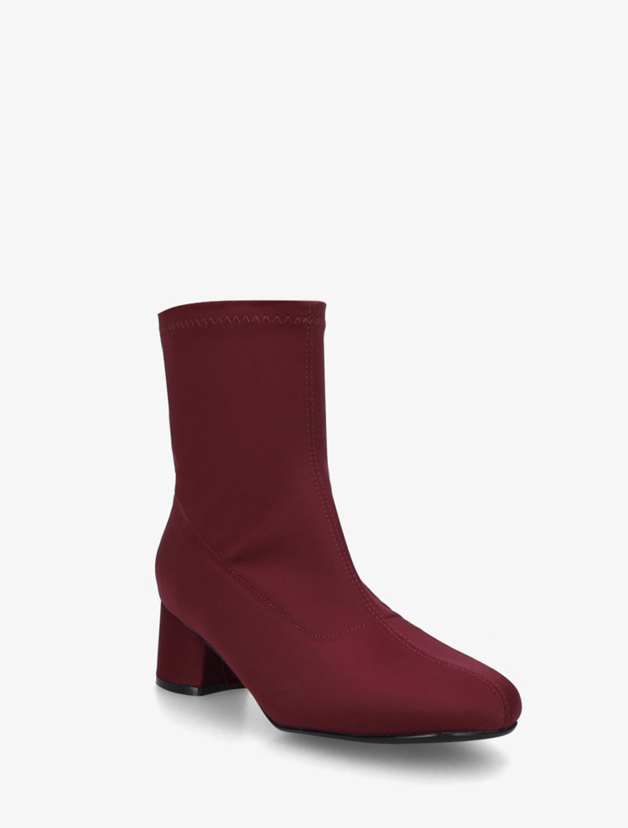 Bottines en tissu effet satiné style chaussette - Bordeaux - 2