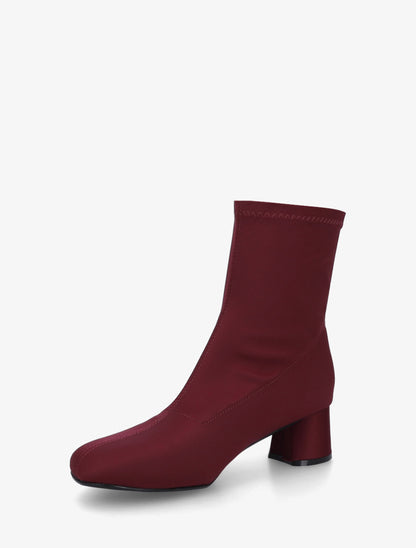 Bottines en tissu effet satiné style chaussette - Bordeaux - 3
