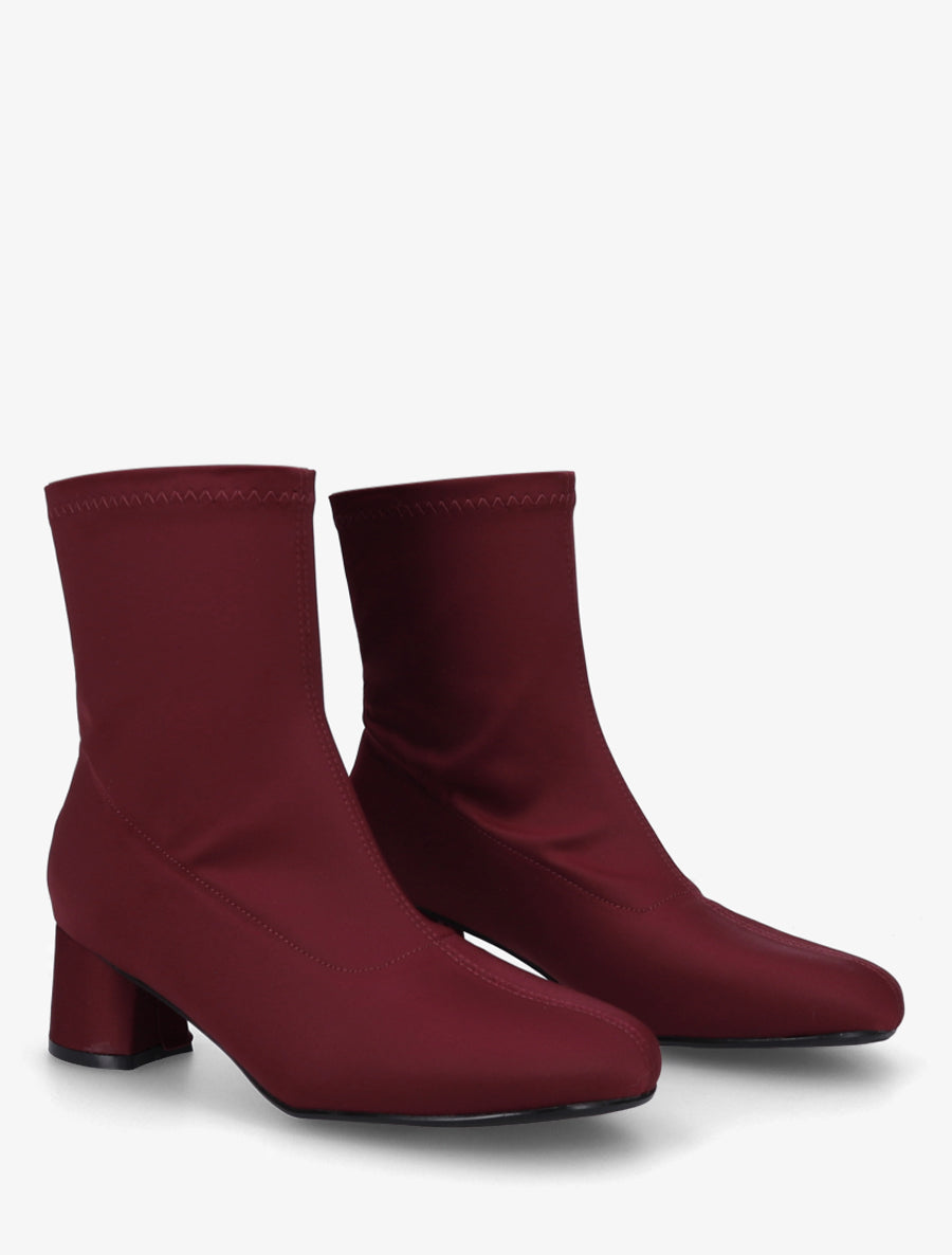Bottines en tissu effet satiné style chaussette - Bordeaux - 4
