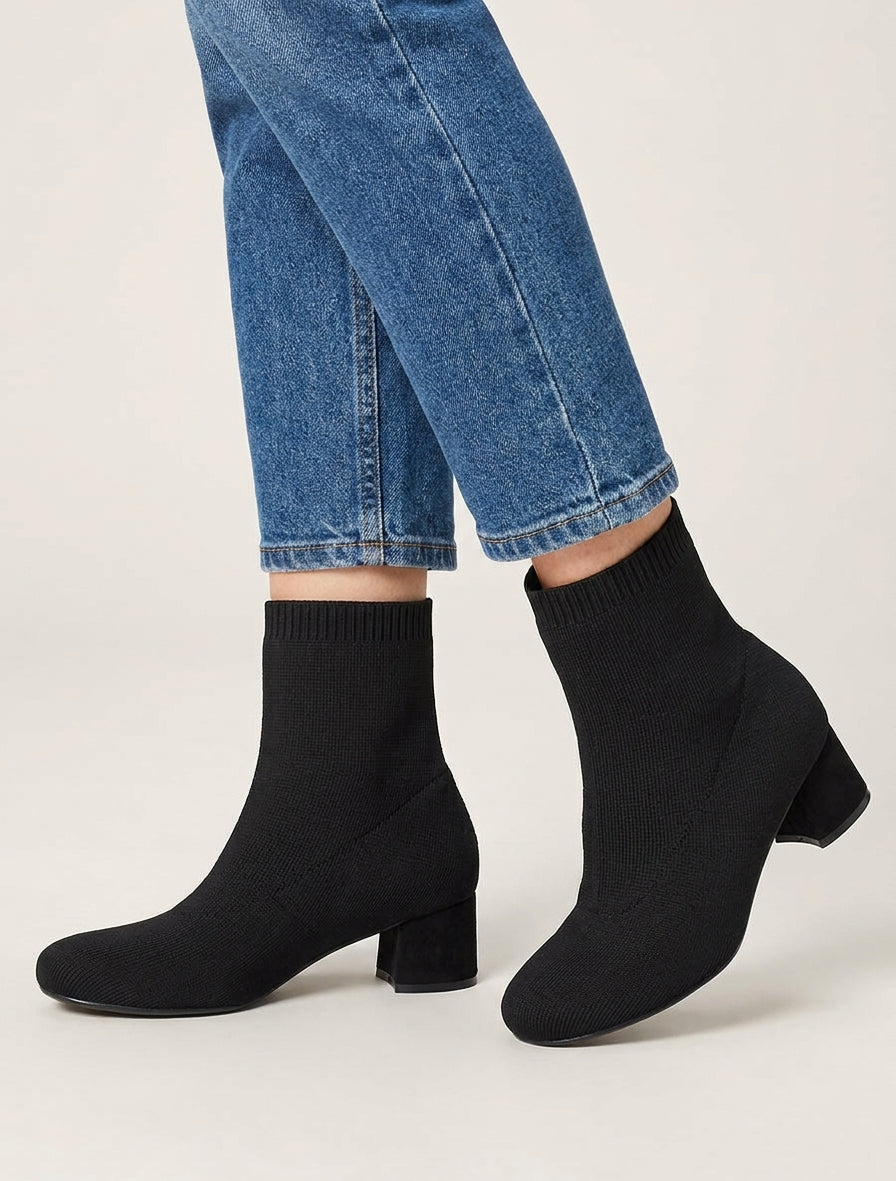 Bottines style chaussettes en tissu côtelé - Noir