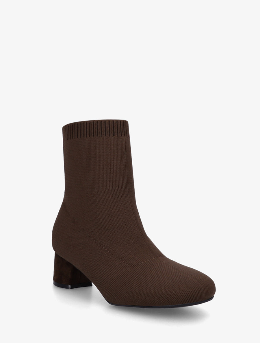 Bottines style chaussettes en tissu côtelé - Marron - 2