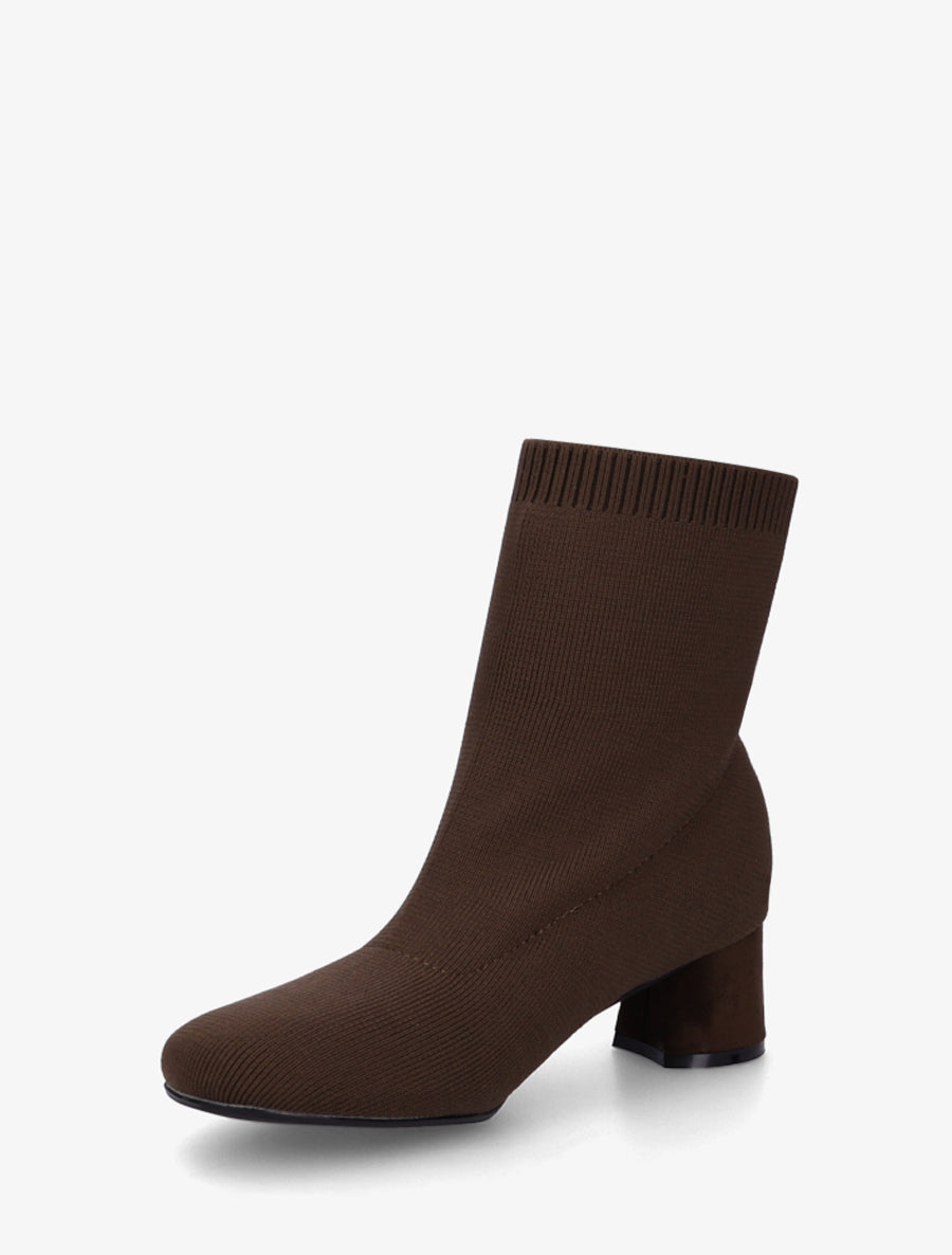 Bottines style chaussettes en tissu côtelé - Marron - 3