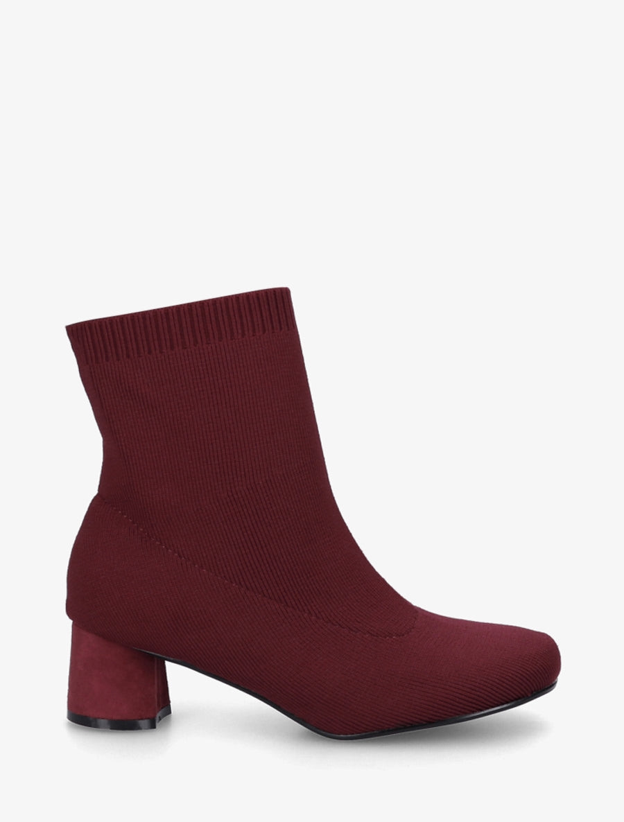 Bottines style chaussettes en tissu côtelé - Bordeaux - 1