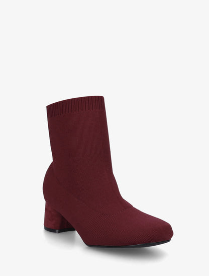 Bottines style chaussettes en tissu côtelé - Bordeaux - 2