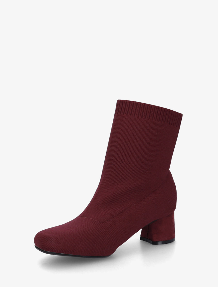 Bottines style chaussettes en tissu côtelé - Bordeaux - 3