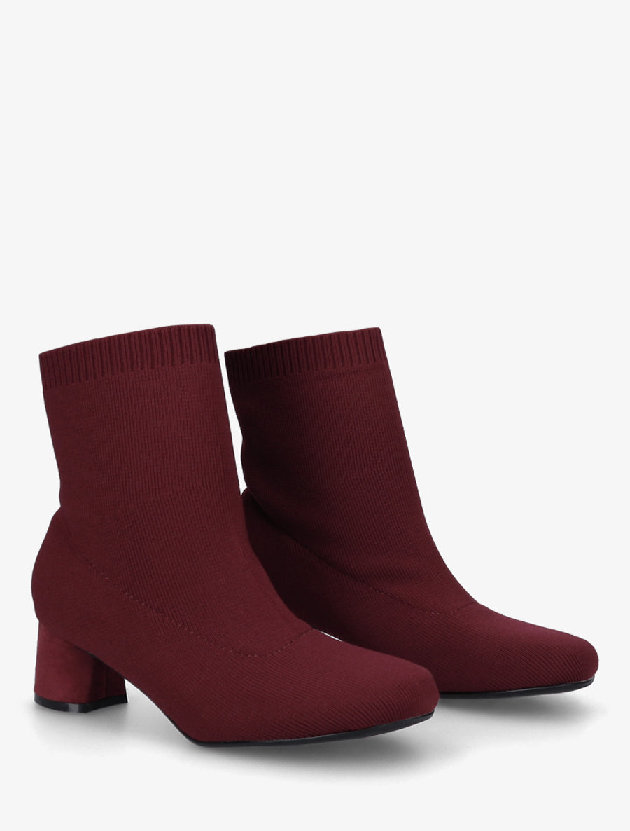 Bottines style chaussettes en tissu côtelé - Bordeaux - 4
