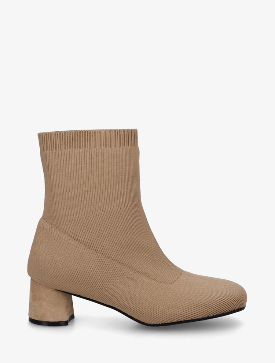 Bottines style chaussettes en tissu côtelé - Camel - 1