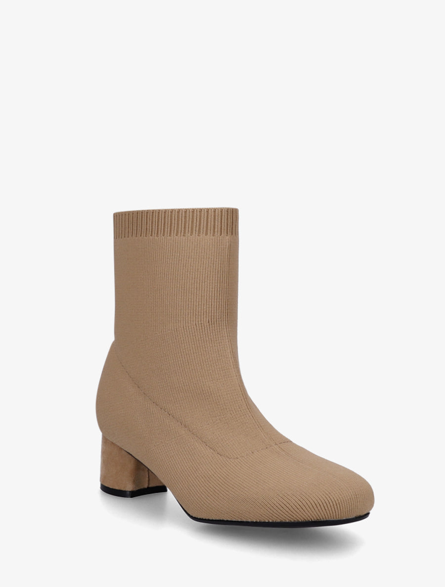 Bottines style chaussettes en tissu côtelé - Camel - 2