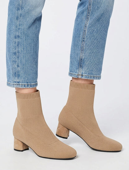 Bottines style chaussettes en tissu côtelé - Camel