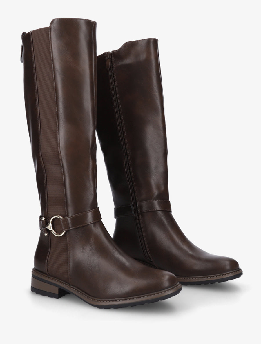 Bottes en simili élastiquées - Marron - 4