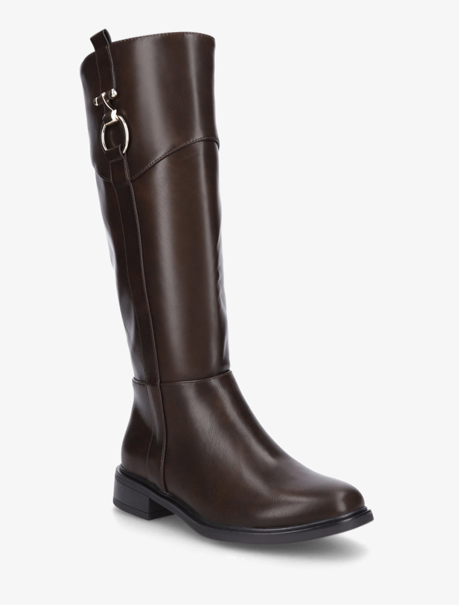 Bottes en simili à empiècement métal - Marron - 2