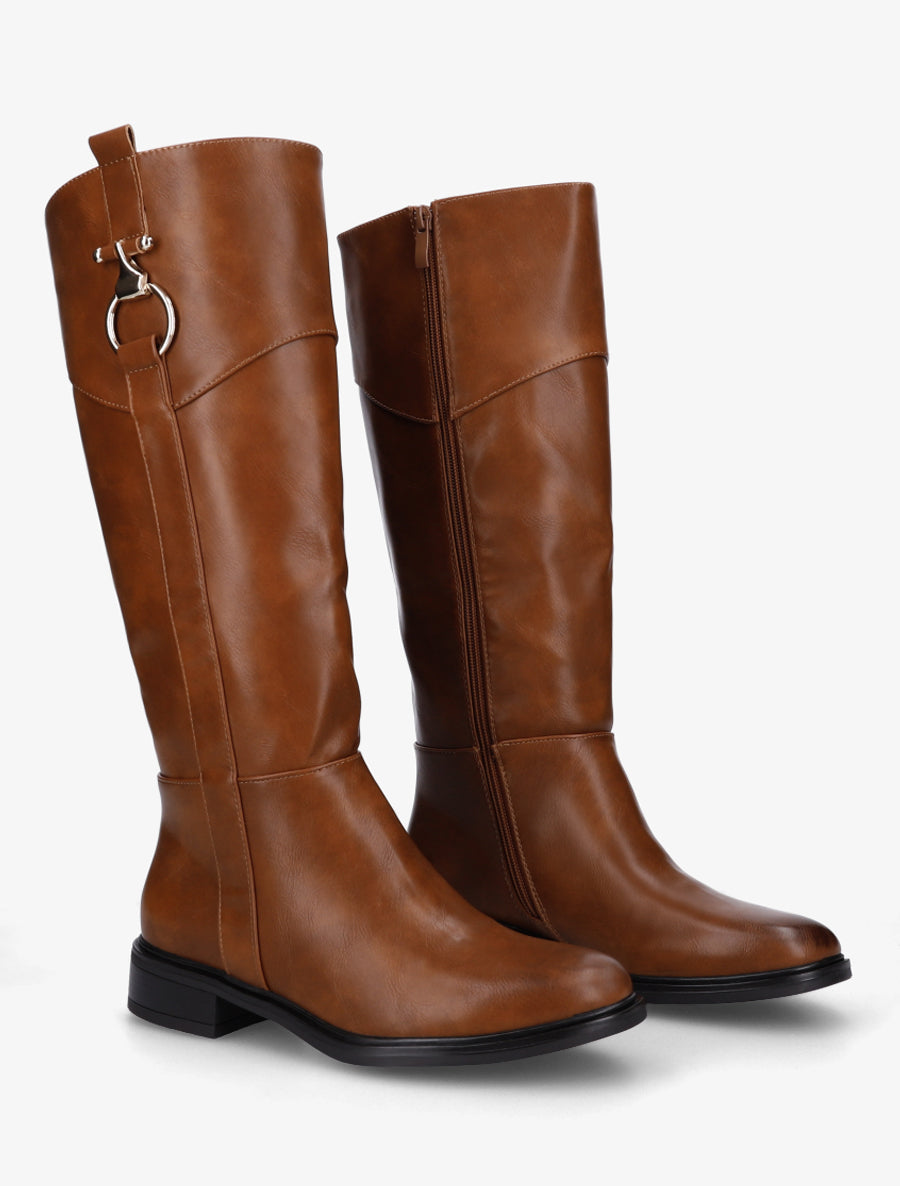 Bottes en simili à empiècement métal - Camel - 4