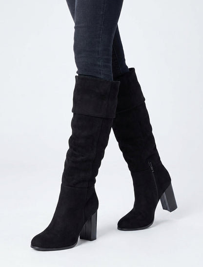 Bottes plissées en suédine - Noir