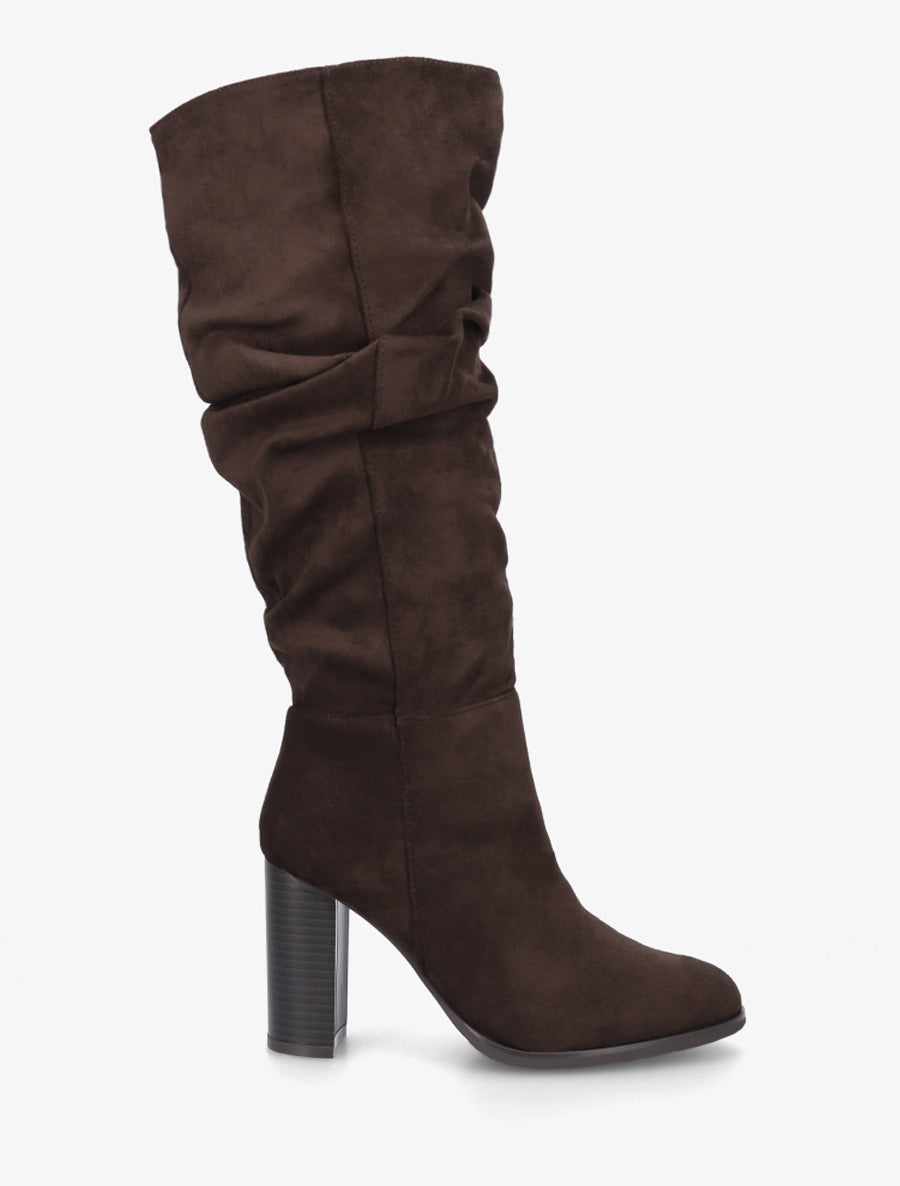 Bottes plissées en suédine - Marron - 1