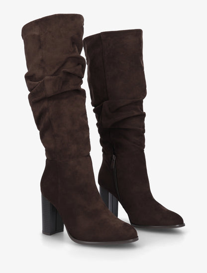 Bottes plissées en suédine - Marron - 4
