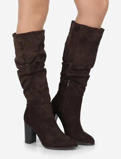 Bottes plissées en suédine - Marron