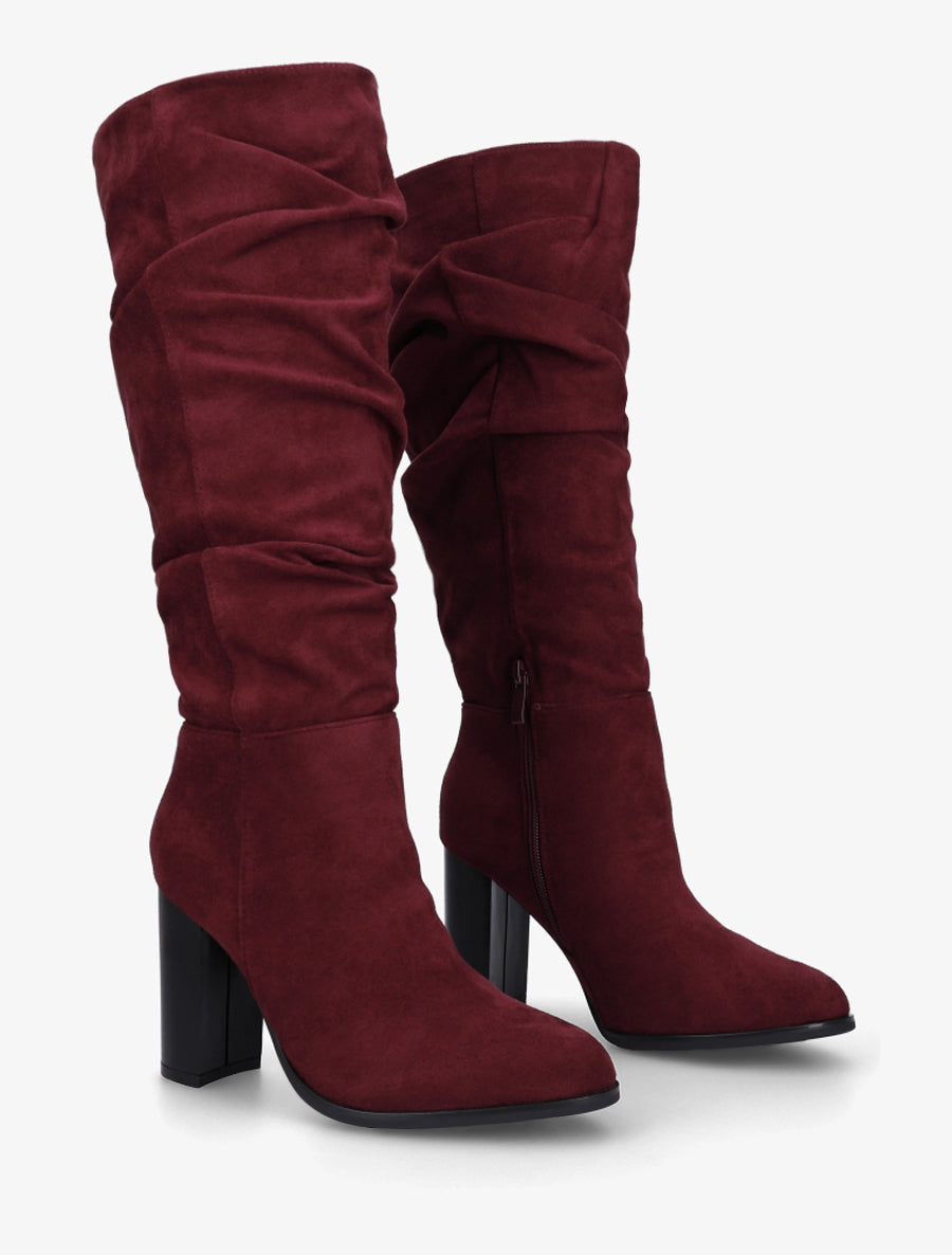 Bottes plissées en suédine - Bordeaux - 4