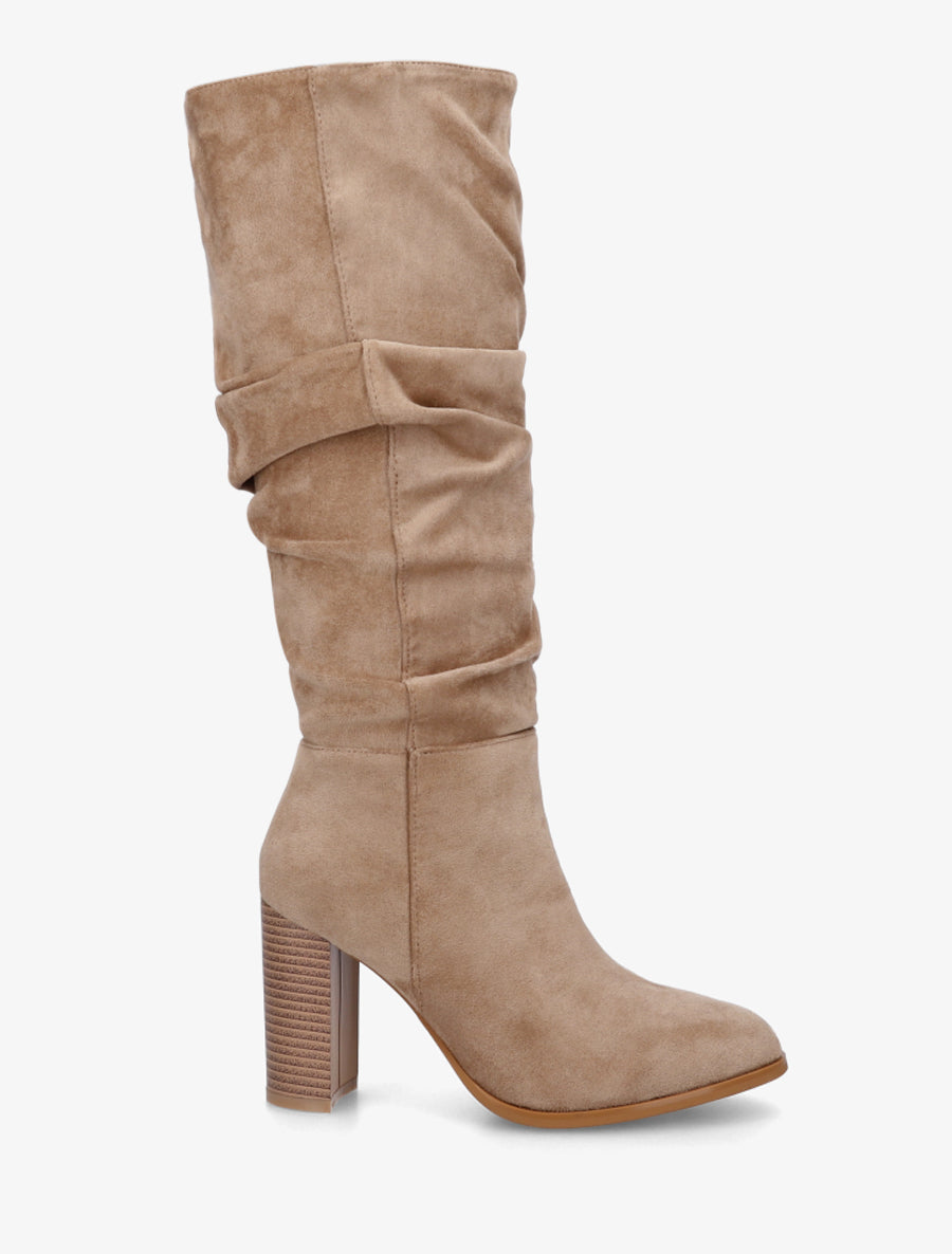 Bottes plissées en suédine - Beige - 1