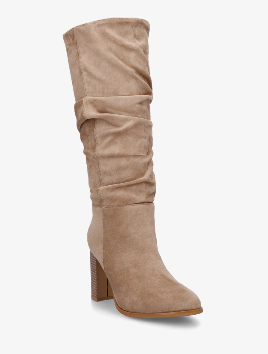 Bottes plissées en suédine - Beige - 2