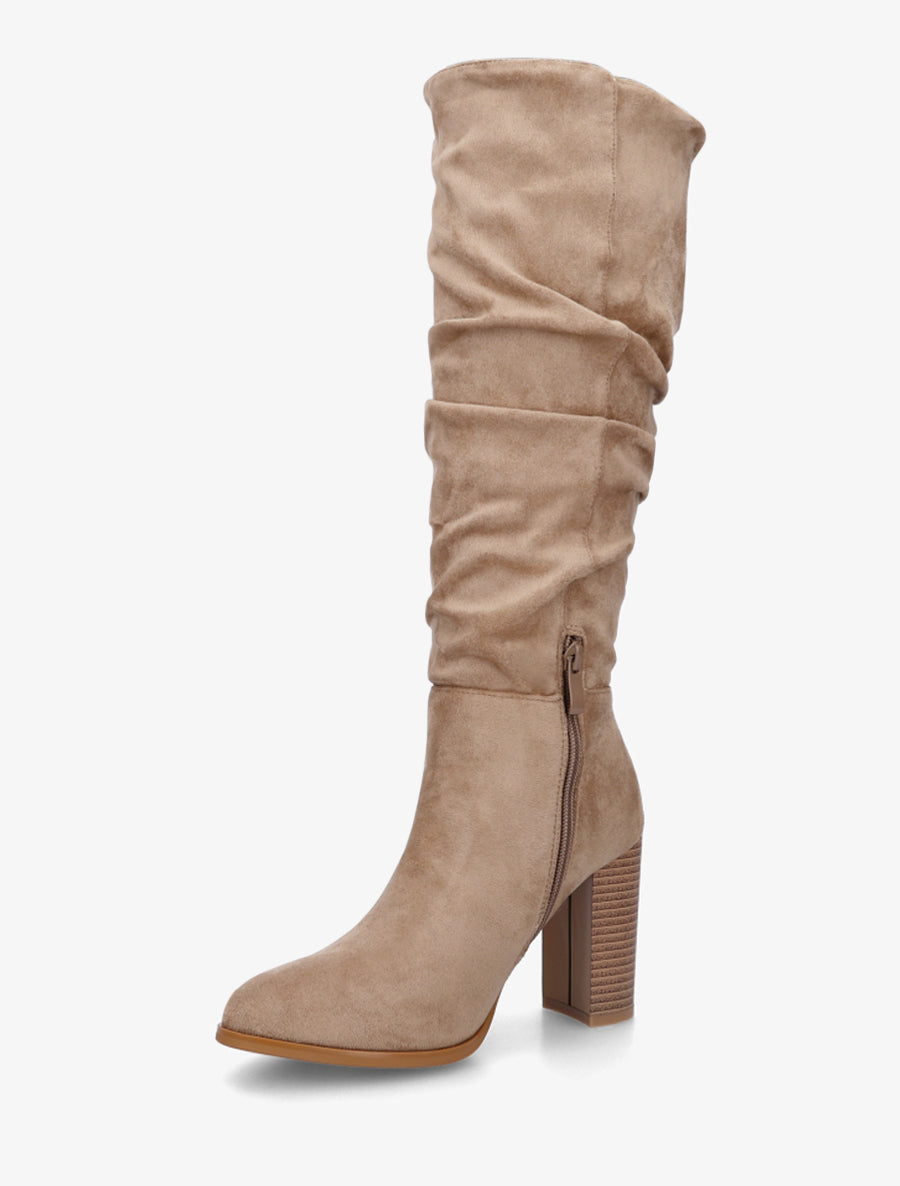 Bottes plissées en suédine - Beige - 3